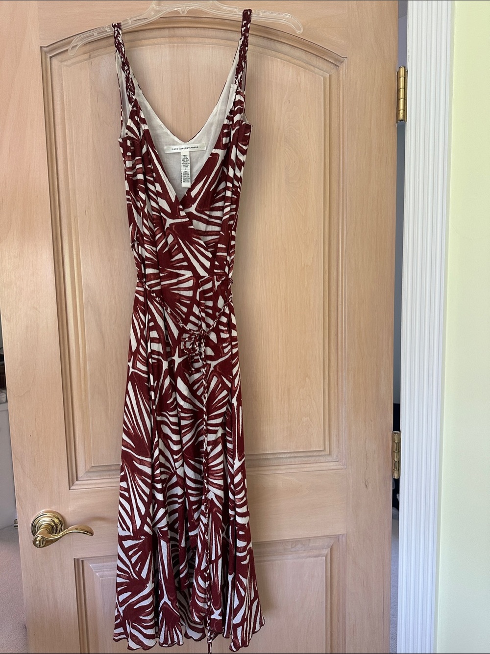 Diane Von Furstenberg Rust and Cream Sleeveless Wrap Midi Dress